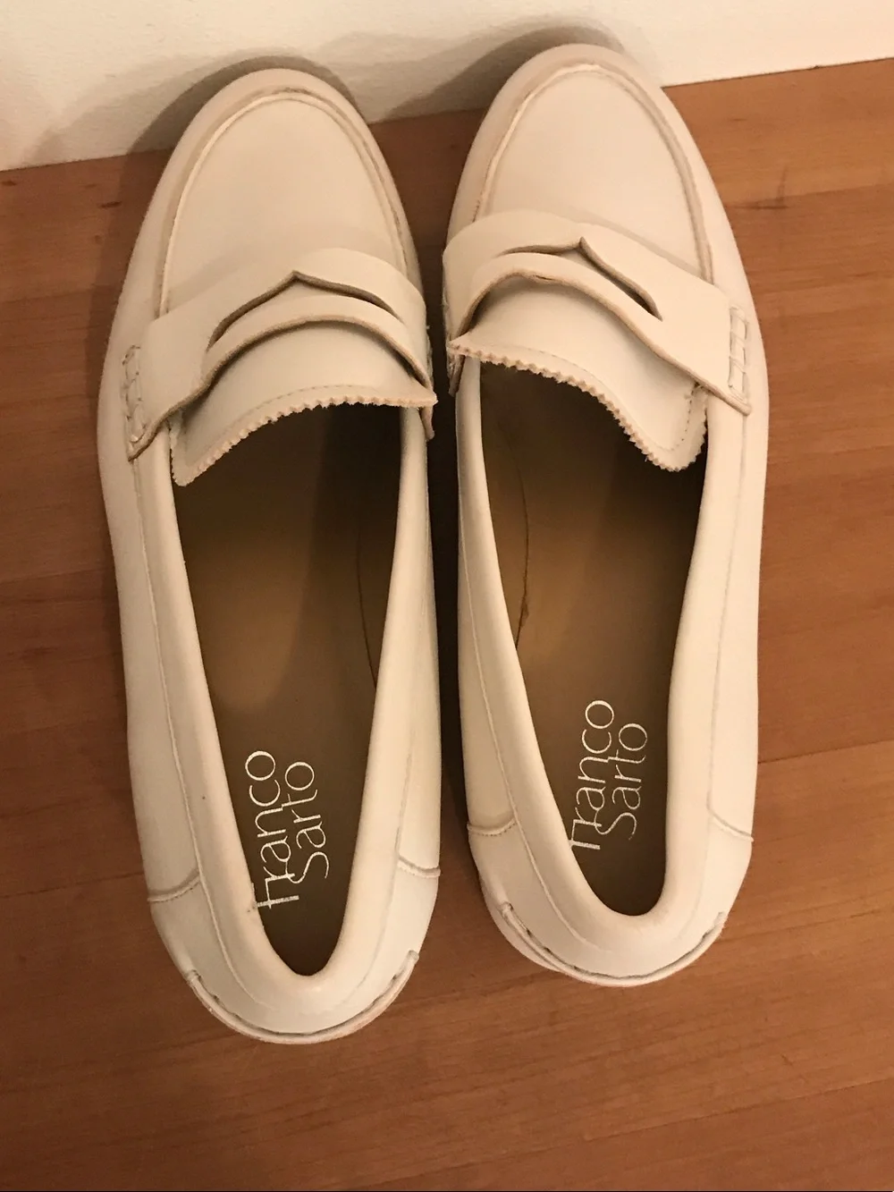 Franco Sarto Cream Platform Penny Loafers